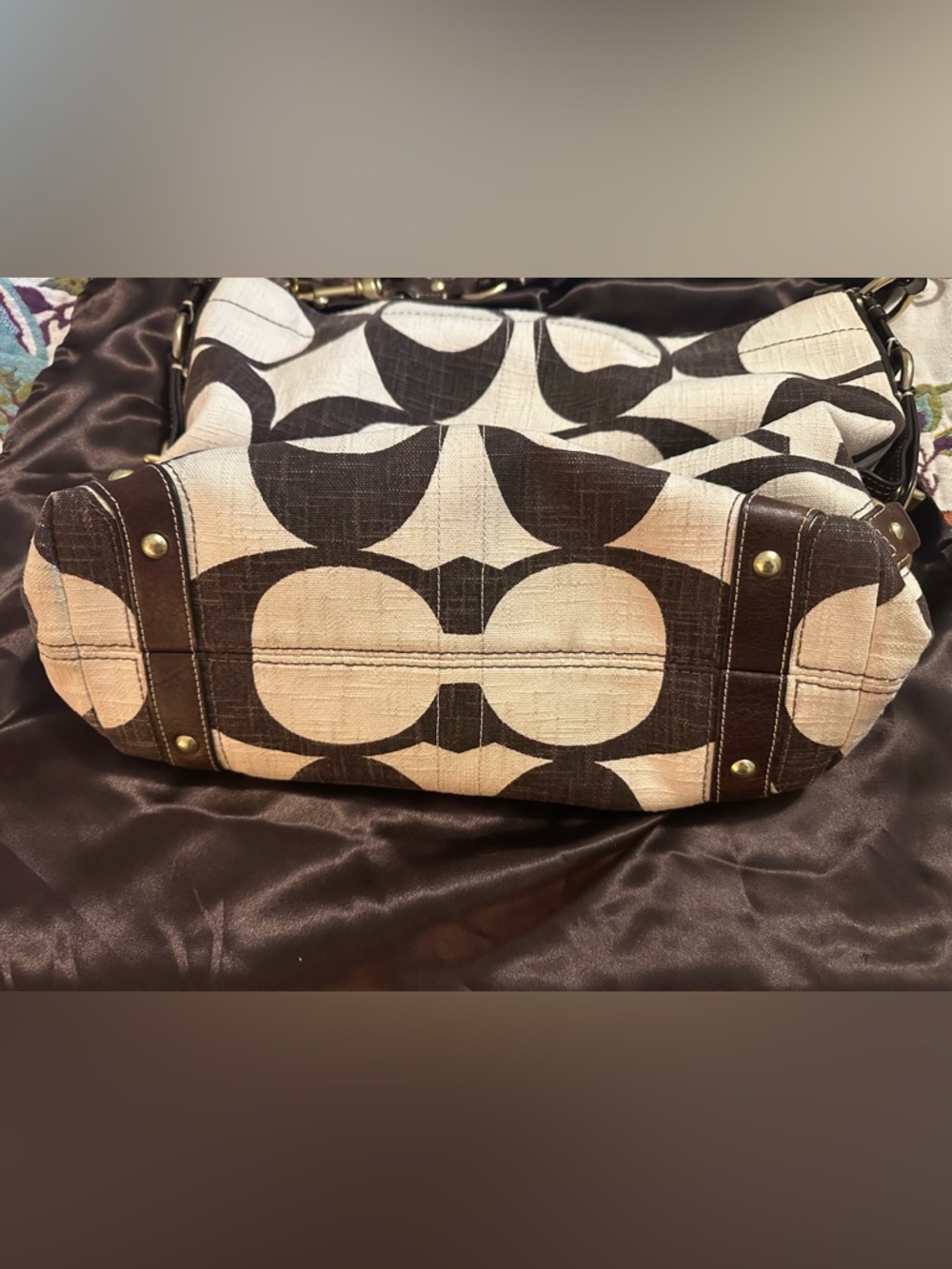Vintage Coach Carly LARGE Beige and Brown Leather Trim Canvas Shoulder Bag Y2K - Picture 5 of 16